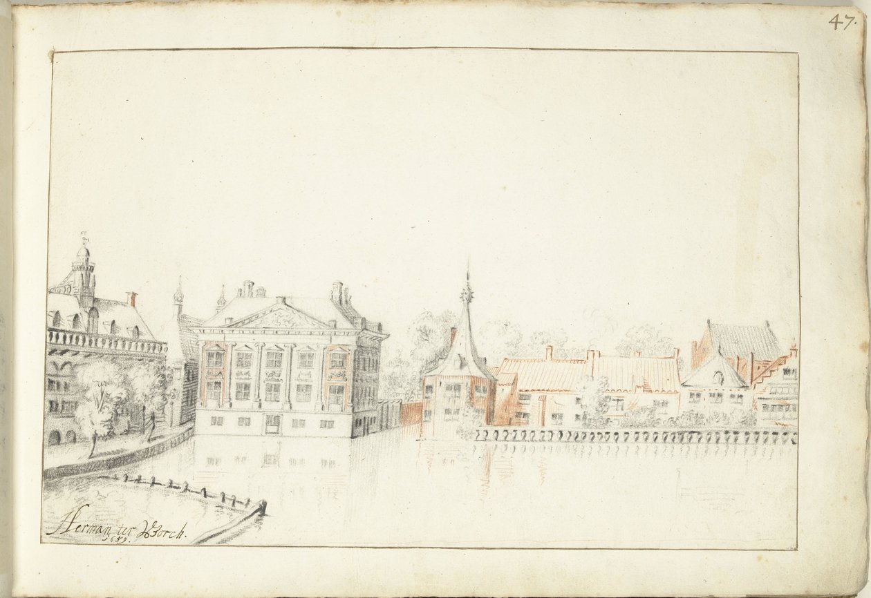 海牙 Hofvijver 的建筑景观 作者 Harmen ter Borch（艺术家签名）