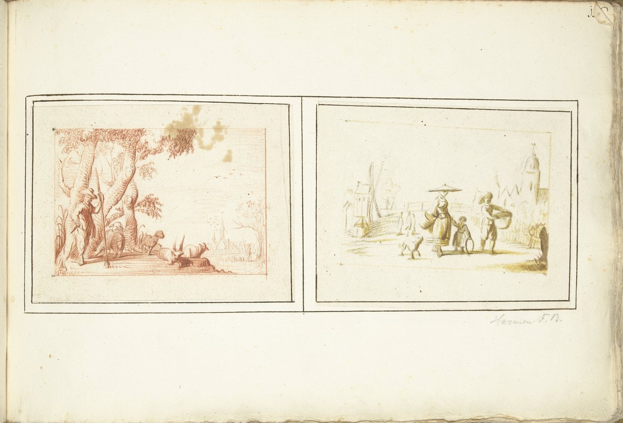 牧羊人与牛群和街景 作者 Harmen ter Borch（艺术家签名）