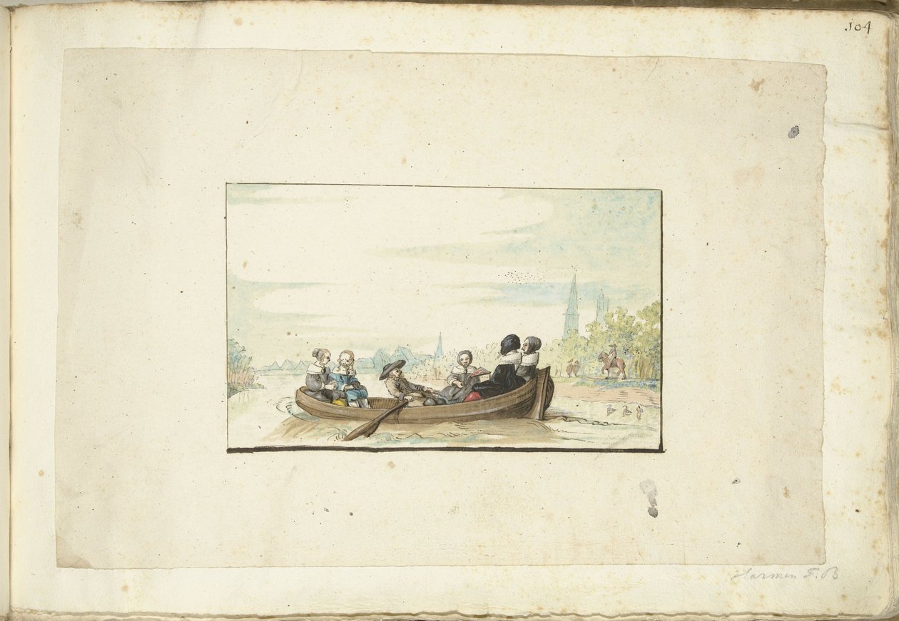 兹沃勒运河上的六人船队 作者 Harmen ter Borch