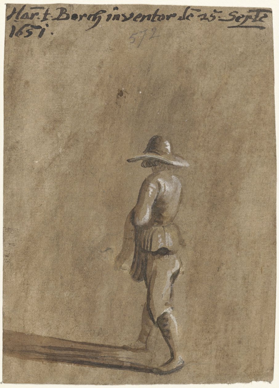 戴宽边帽的男孩，向左走去 作者 Harmen ter Borch