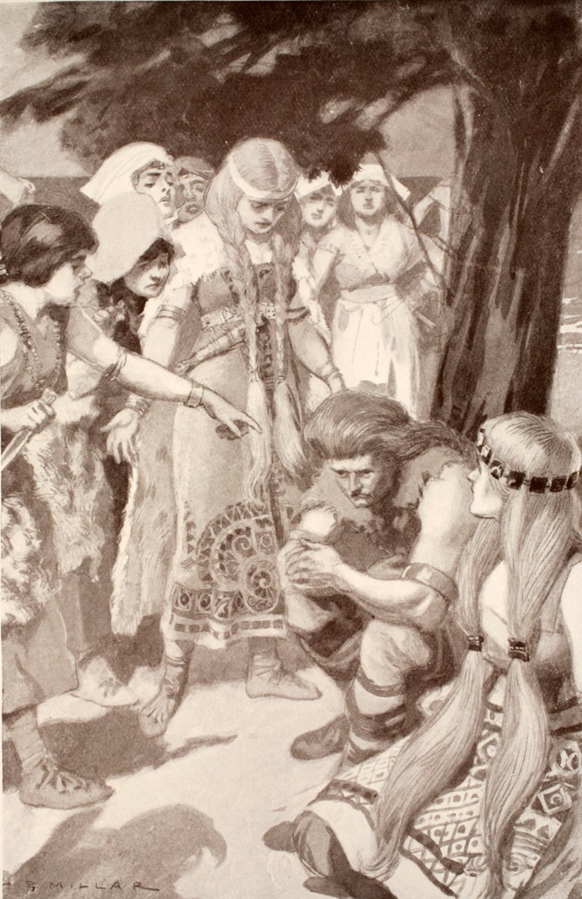Cuchulainn被Emer斥责，1905年Charles Squire的“凯尔特神话与传奇”插图 作者 哈罗德·罗伯特·米勒