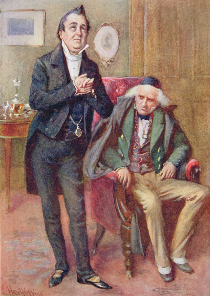 Pecksniff先生和老Martin Chuzzlewit，B.W. Matz编撰的《狄更斯人物素描》的插图。 作者 哈罗德·应付