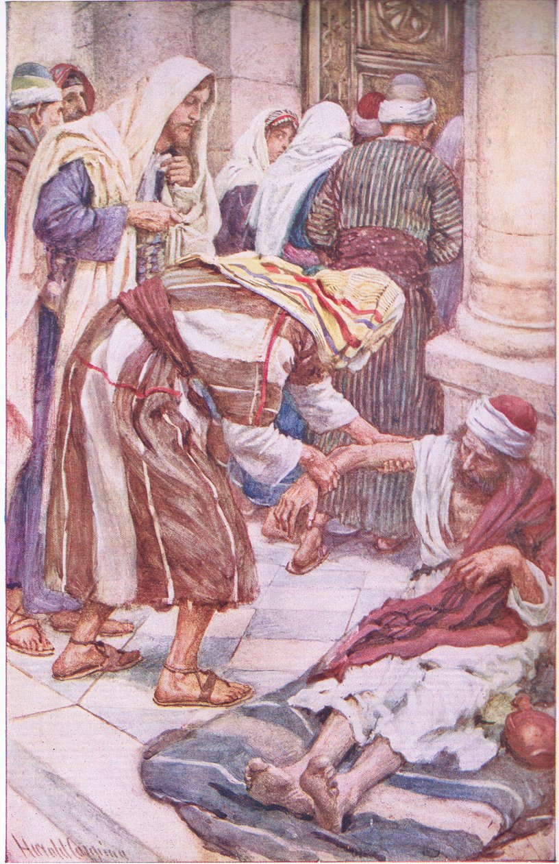 彼得和雅各布在美丽的大门，插图从图片教皇冠系列，1920年 作者 哈罗德·应付