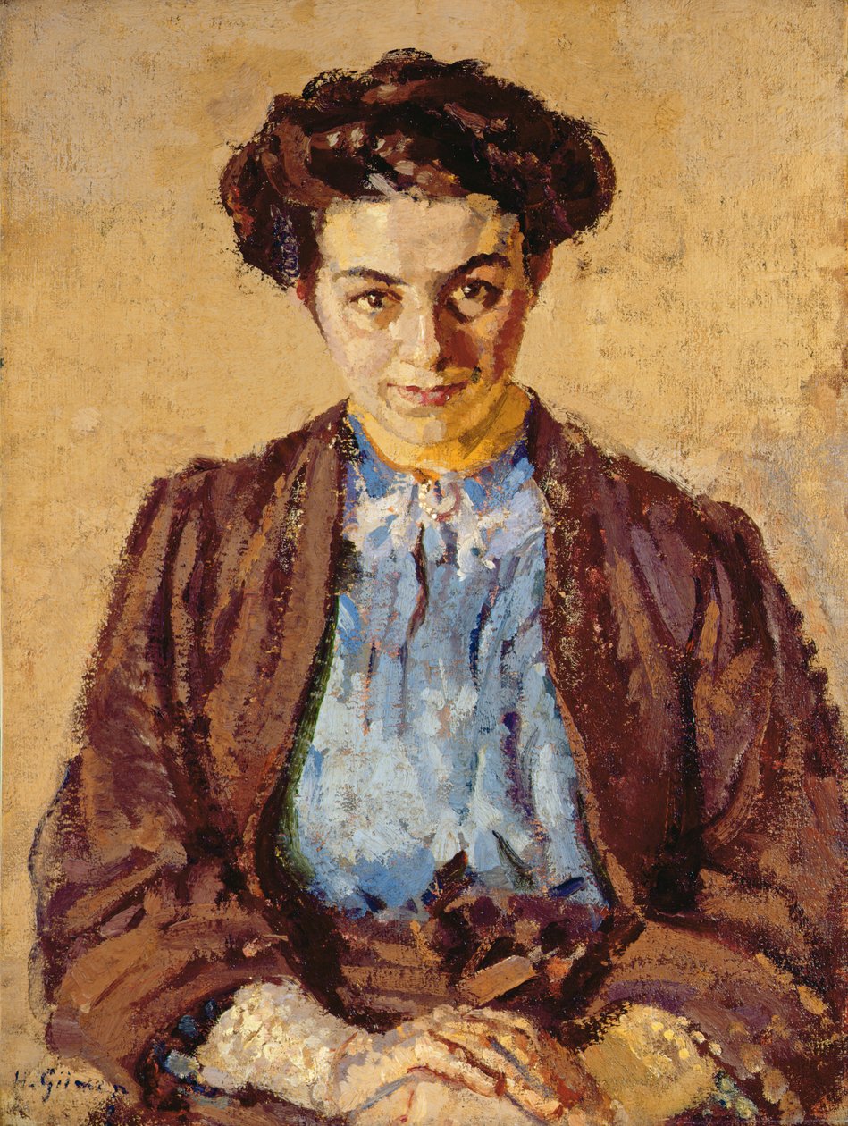 蓝色女衬衫，埃琳·佐姆波利德斯肖像（1880-1958）（布面油画） 作者 哈罗德·吉尔曼