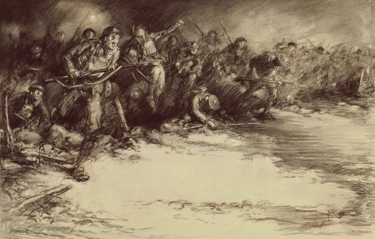 反击，c.1918（纸上铅笔） 作者 哈罗德·詹姆斯·莫瓦特