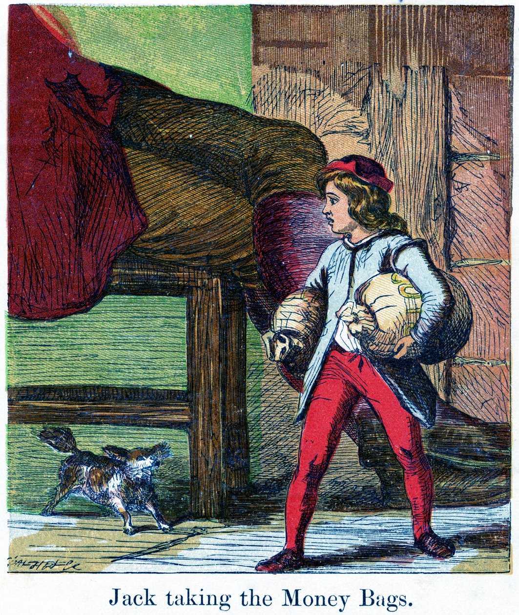 杰克从巨人的城堡里取钱袋，1867年（chromolitho） 作者 哈里森·威廉·威尔