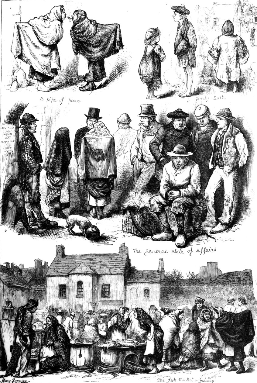 戈尔韦的草图，来自&39;The Illustrated London News&39;，1880年的插图 作者 哈里·弗尼斯（Harry Furniss）