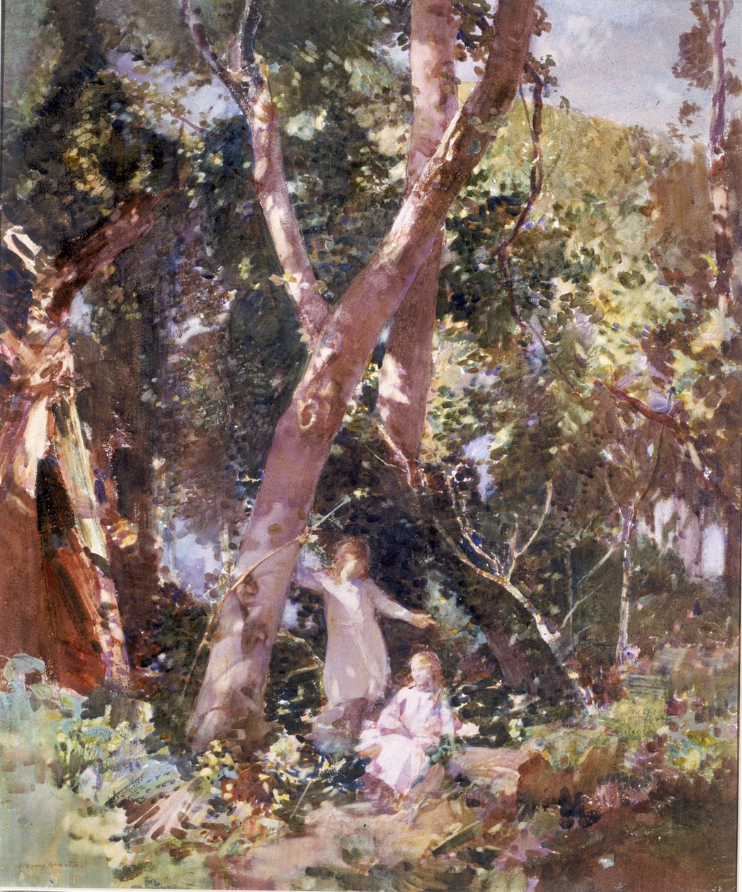 Copse，Dunston Sussex（卡片上的水彩和身体彩色） 作者 哈里·沃森