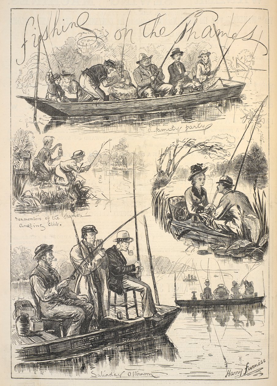 泰晤士河上的垂钓"，《体育与戏剧新闻画报》头版，1876 年 10 月 28 日（平版） 作者 哈里（后）弗尼斯（Furniss）