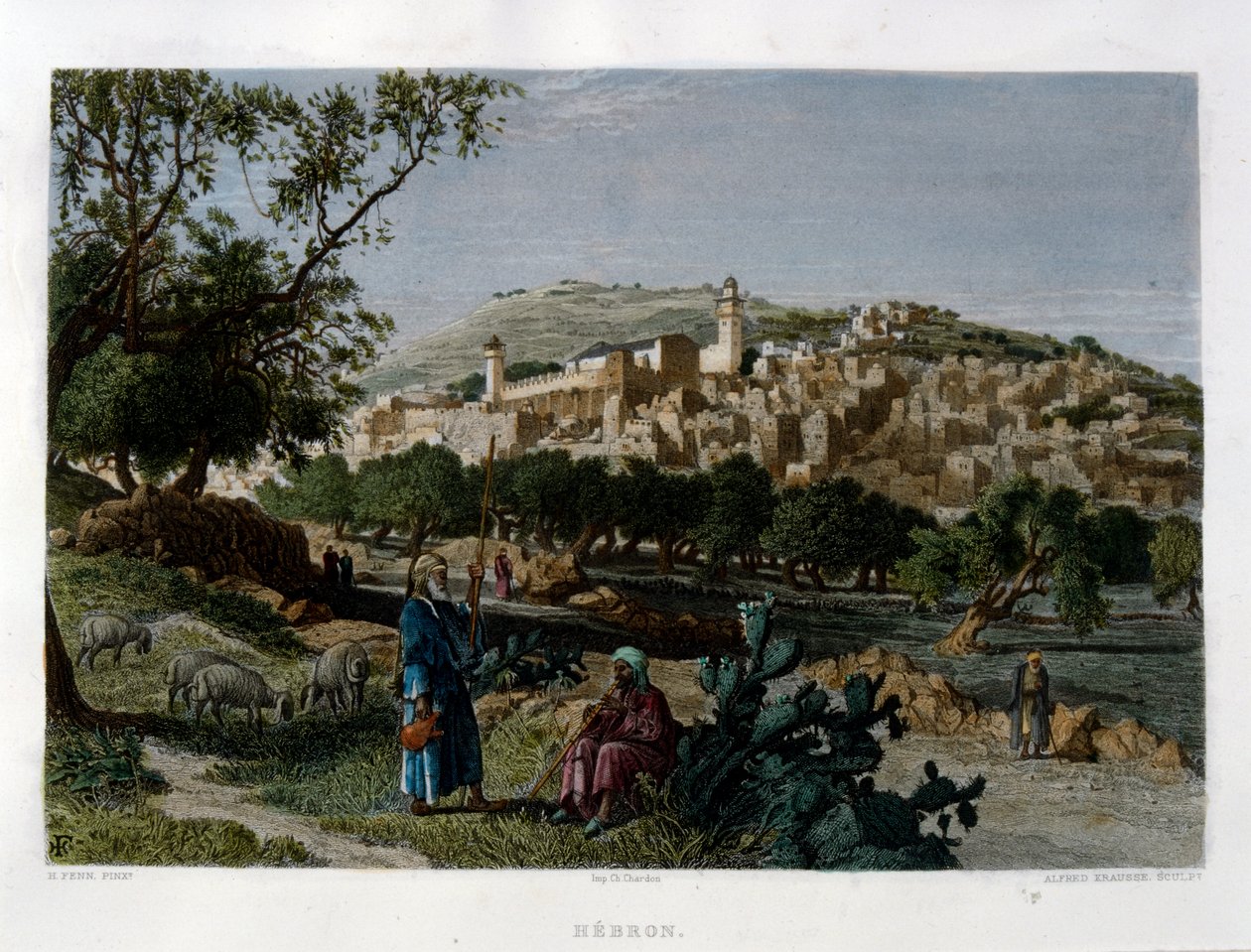 Hebron, engraved by Alfred Krausse after a picture by Harry Fenn, published in Picturesque Palestine, about 1875 作者 哈里·芬恩