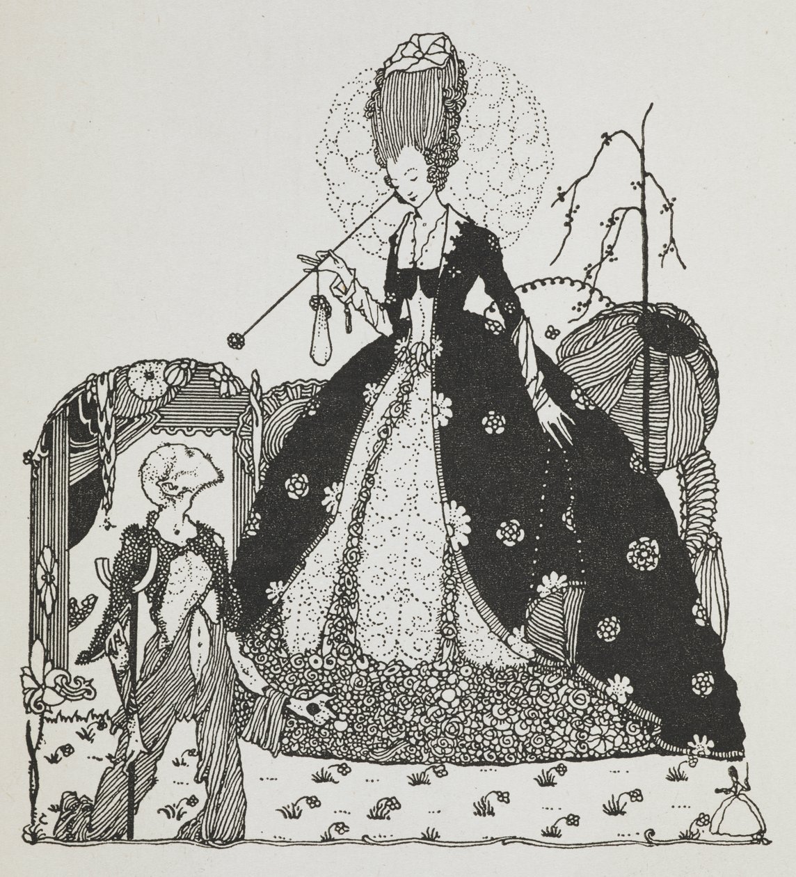 A lady looking down at a peasant, begging for money. 作者 哈里·克拉克