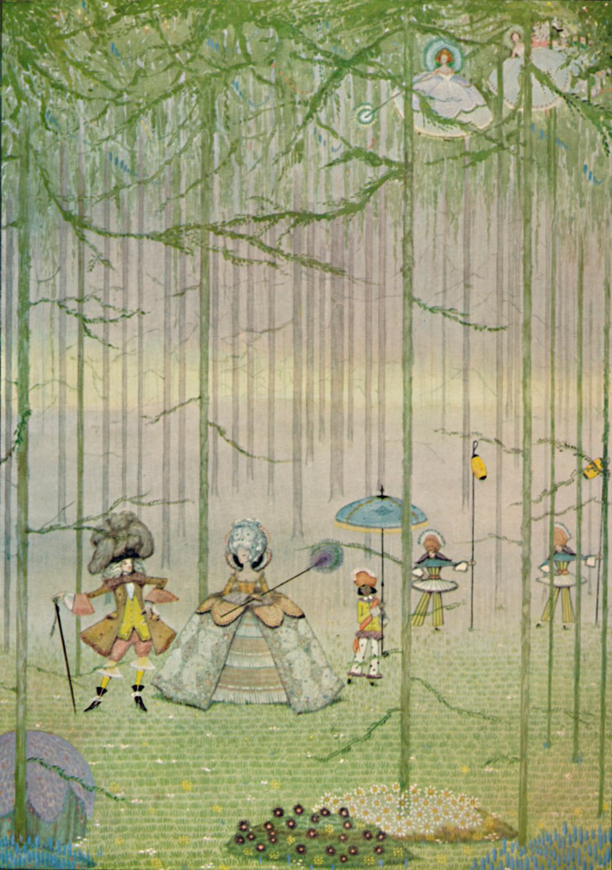 簇绒球拍。来自查尔斯·佩罗（Charles Perraults）的童话。水彩色绘画，1923年 作者 哈里·克拉克