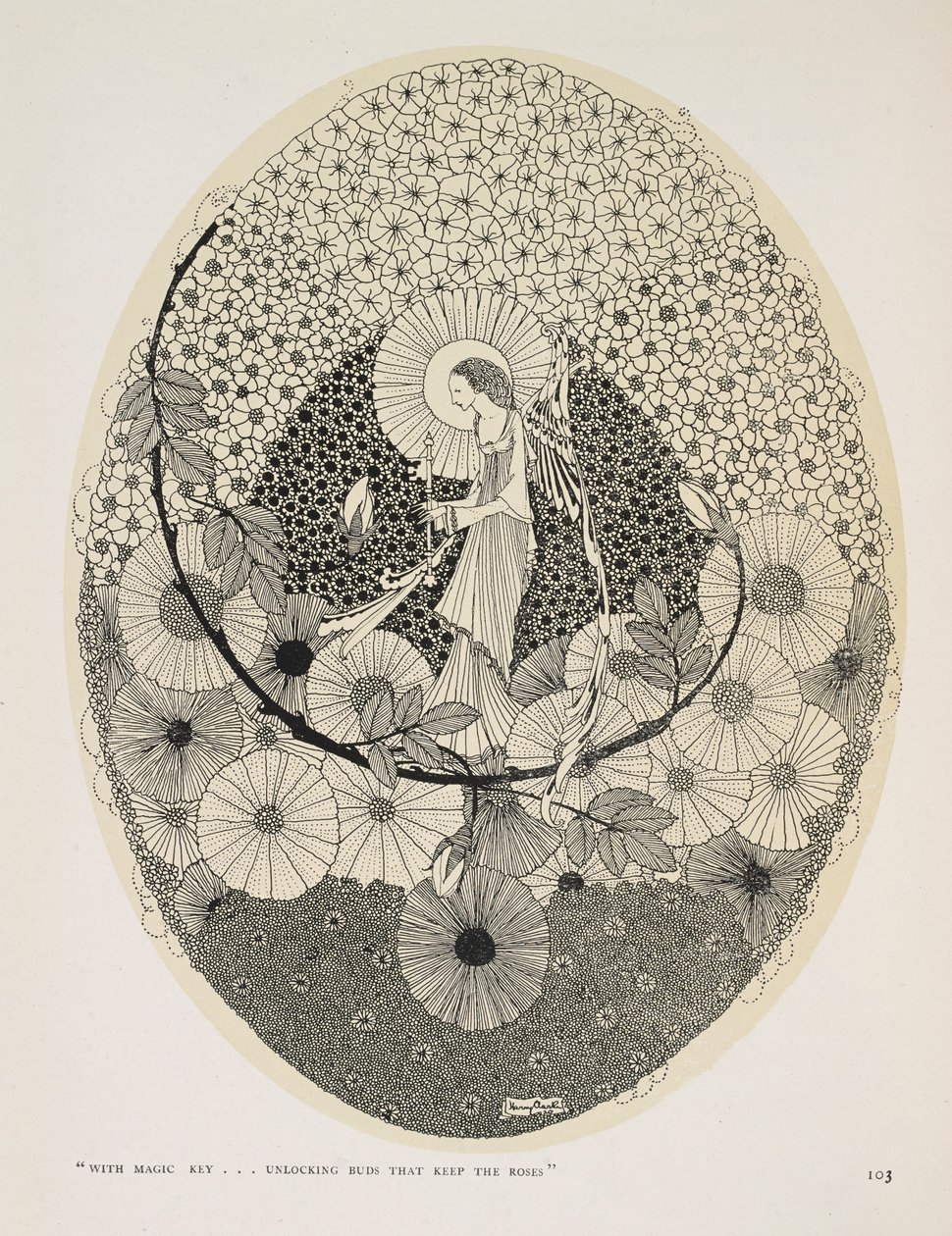 致即将到来的春天"用神奇的钥匙......开启留住玫瑰的花蕾"。 作者 哈里·克拉克