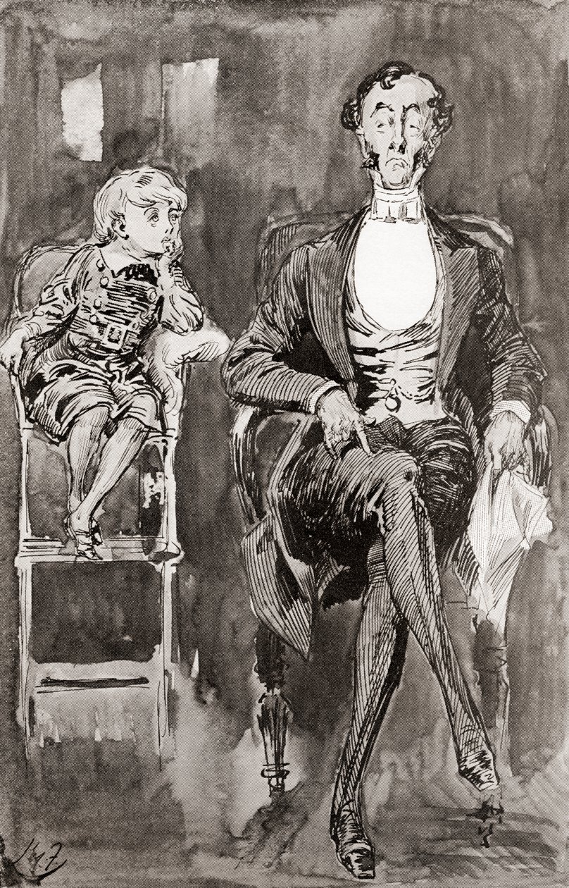 哈利·弗尼斯 (Harry Furniss) 为查尔斯·狄更斯 (Charles Dickens) 小说《董贝父子》 (Dombey and Son) 绘制的插图，出自《见证版》，1910 年出版。 作者 哈里·弗尼斯（Harry Furniss）
