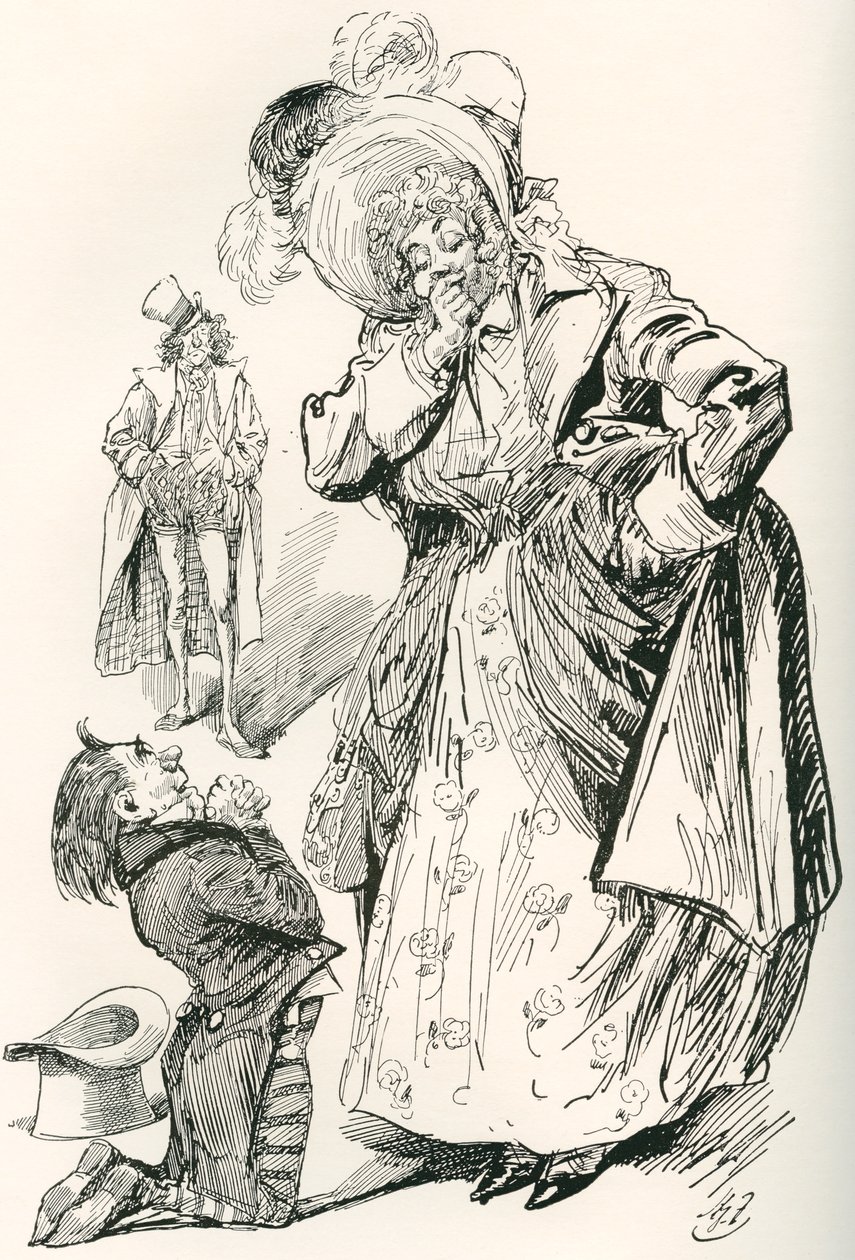 特普绍夫基少校。 哈利·福尼斯 (Harry Furniss) 为查尔斯·狄更斯 (Charles Dickens) 的圣诞故事《走进社会》(Going Into Society) 绘制的插图，选自《感言版》，1910 年出版。 作者 哈里·弗尼斯（Harry Furniss）