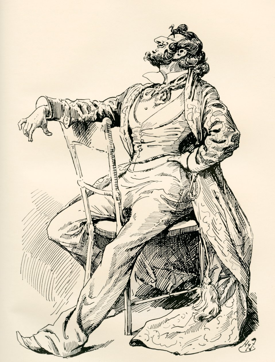 阿尔弗雷德·曼塔里尼先生。 哈里·弗尼斯 (Harry Furniss) 为查尔斯·狄更斯 (Charles Dickens) 小说《尼古拉斯·尼克尔比》(Nicholas Nickleby) 绘制的插图，出自《感言版》，1910 年出版。 作者 哈里·弗尼斯（Harry Furniss）