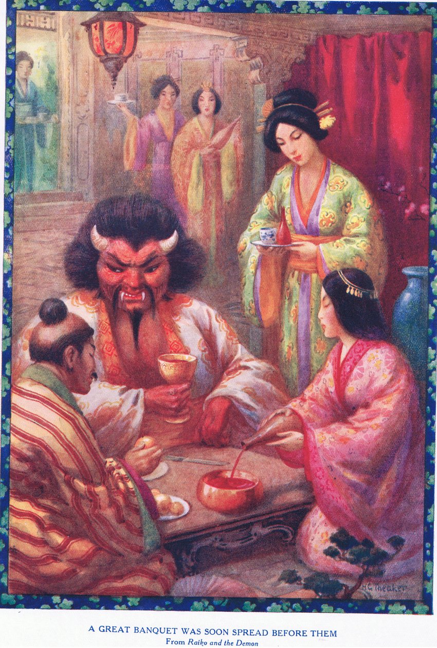 一场盛大的宴会很快摆在了他们面前（选自《濑子与恶魔》）（石版画） 作者 哈里·乔治·西克