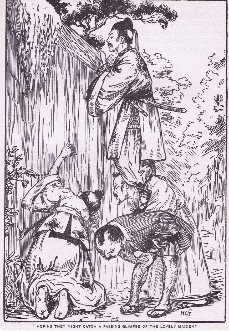 希望能一睹可爱少女的芳容（选自《月亮的女儿》）（石版画） 作者 哈里·乔治·西克