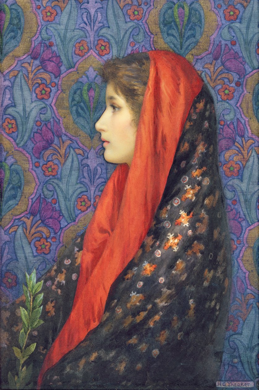 披着披肩的女士（纸上水彩画） 作者 哈里·乔治·西克