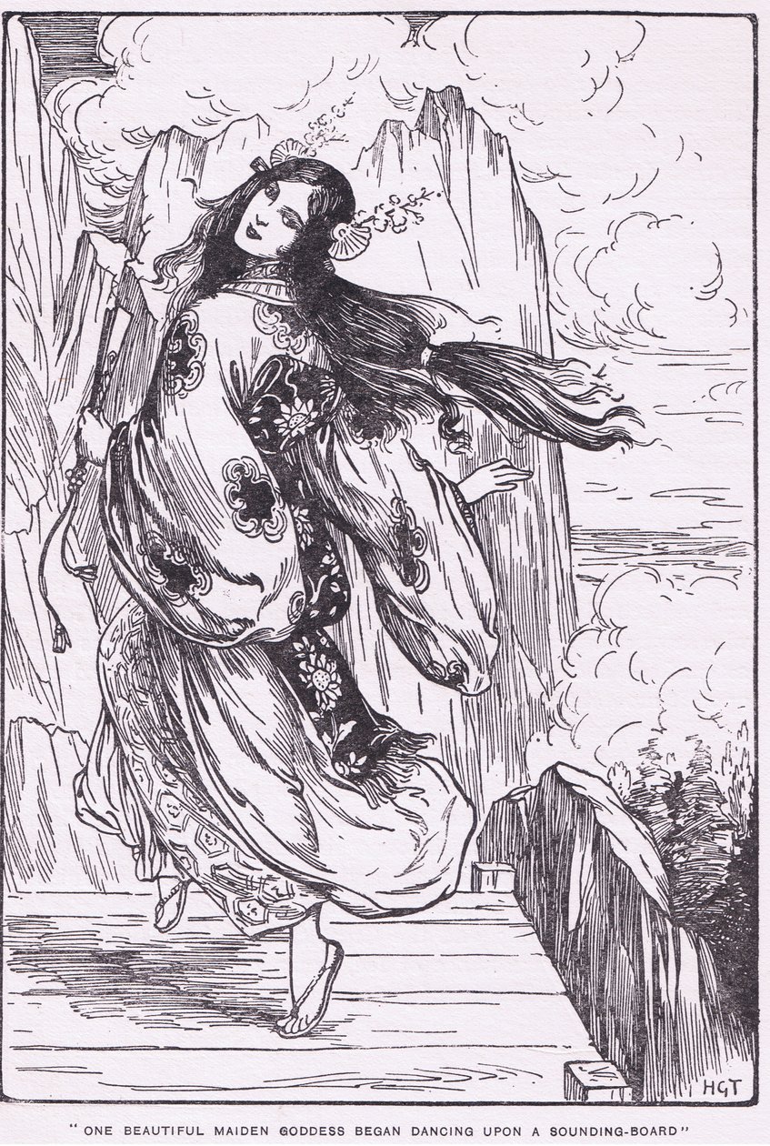 一位美丽的少女女神开始在响板上跳舞（《高天原》）（石版画） 作者 哈里·乔治·西克