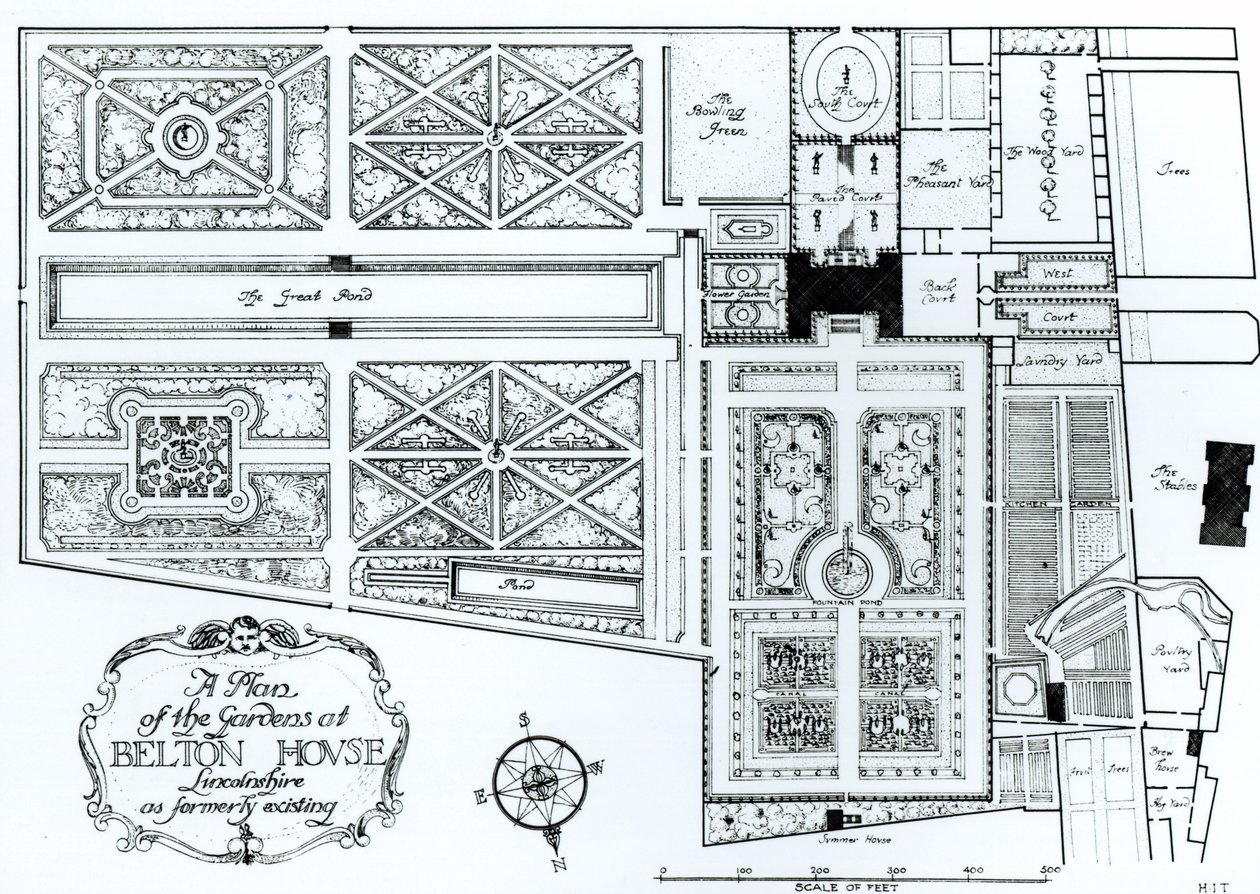 林肯郡Belton House的花园规划，原先存在，c.1900 作者 哈里·英戈·特里格斯