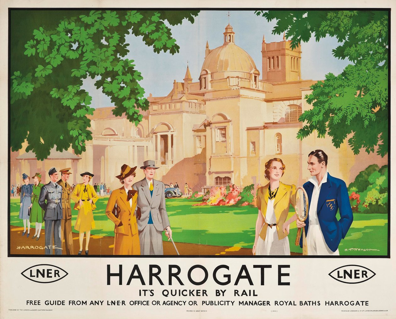 Harrogate，它的Quicker by Train&39;，海报广告铁路之旅 作者 哈里·山雀张量