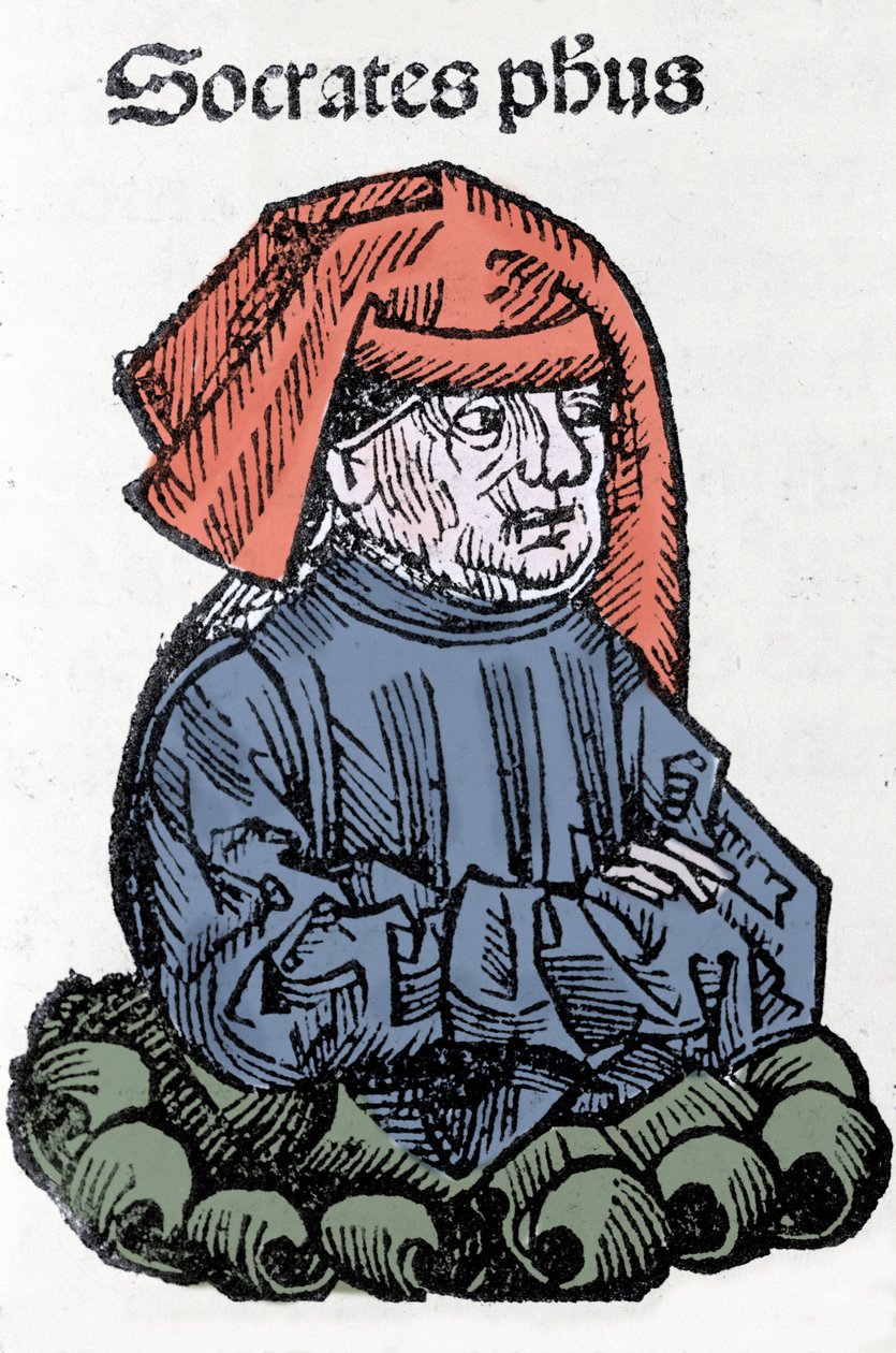 苏格拉底的肖像（公元前 470-399 年），希腊哲学家。 Hartmann Schedel 的“纽伦堡编年史”木版画 作者 哈特曼·谢德尔（Hartmann Schedel）