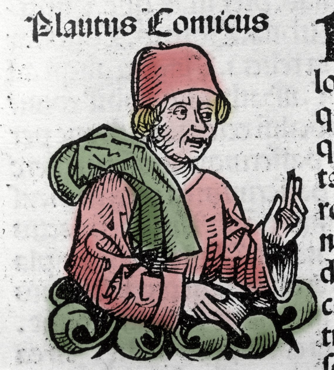 漫画作者普劳特 (Titus Maccius Plautus) 的肖像（公元前 259/251-184 年） Hartmann Schedel 的“纽伦堡编年史”木版画 作者 哈特曼·谢德尔（Hartmann Schedel）