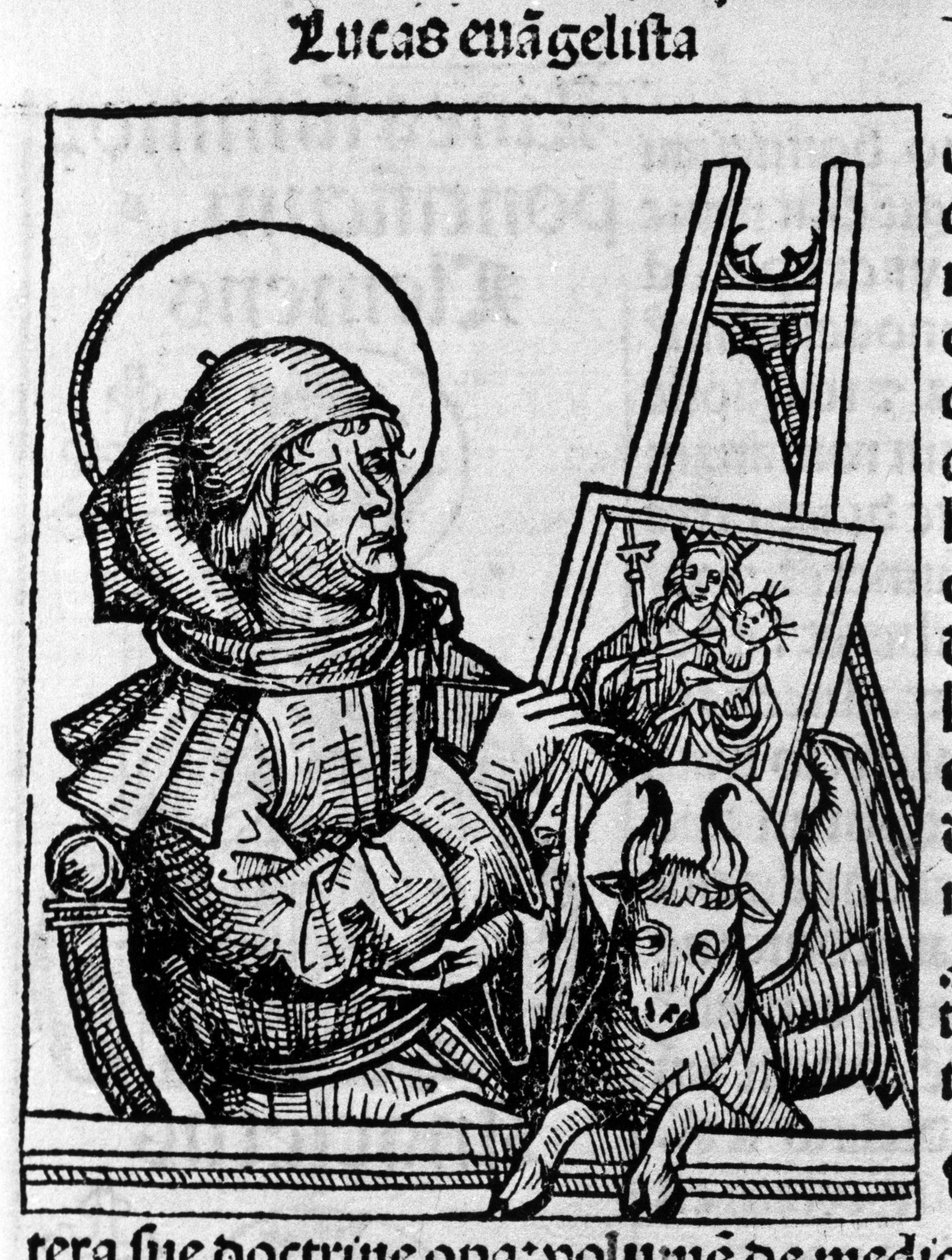 Representation of the Evangelist Saint Luke. Engraving from “Liber chronicarum” (Nuremberg chronicles) by Hartmann Schedel 1493 作者 哈特曼·谢德尔（Hartmann Schedel）