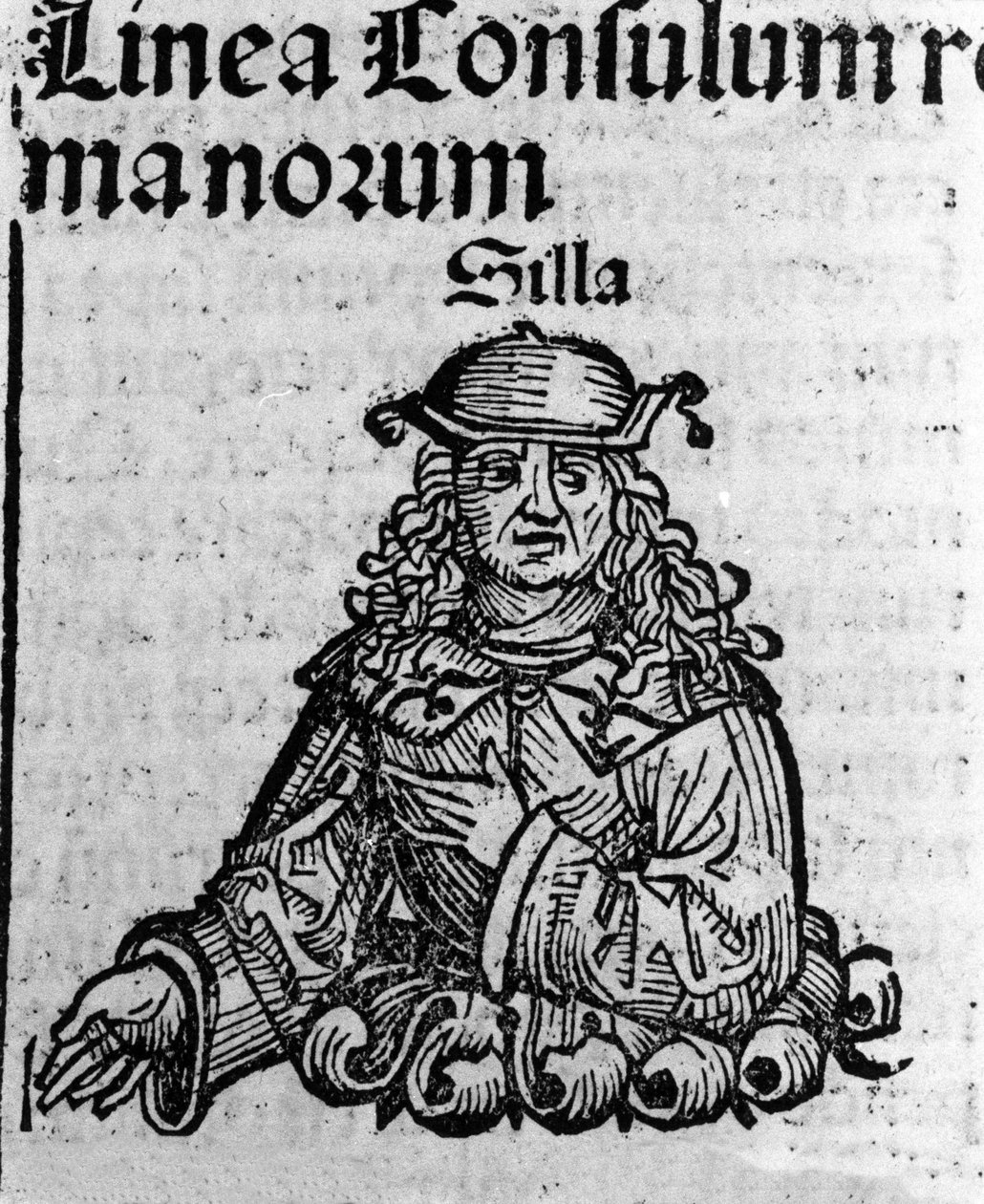 代表罗马政治家 Lucius Cornelius Sulla（Silla 或 Sylla）（公元前 138-68 年） Hartmann Schedel 的“纽伦堡编年史”木版画 作者 哈特曼·谢德尔（Hartmann Schedel）