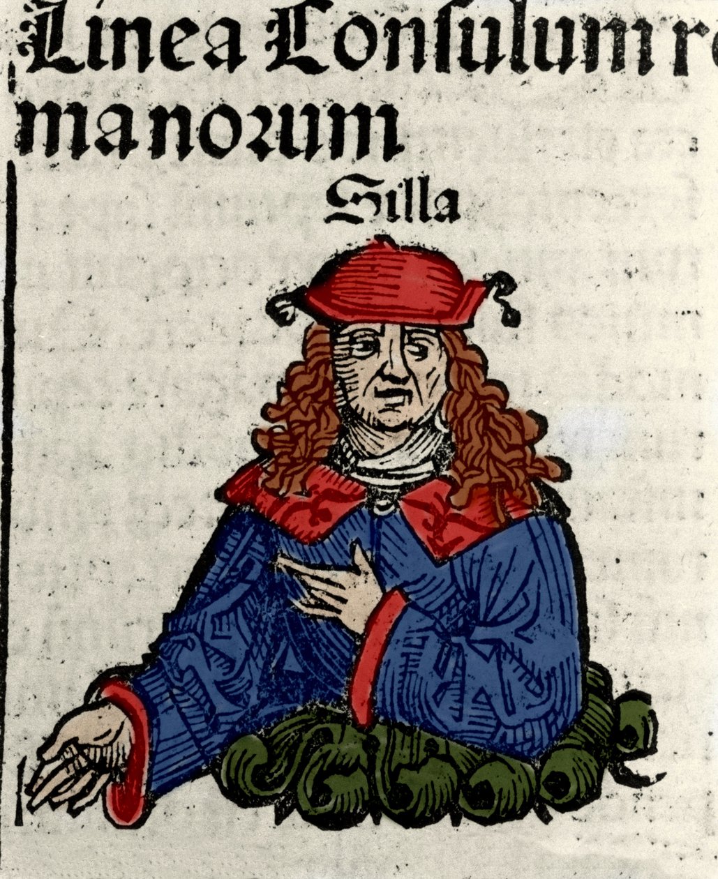 代表罗马政治家 Lucius Cornelius Sulla（Silla 或 Sylla）（公元前 138-68 年） Hartmann Schedel 的“纽伦堡编年史”木版画 作者 哈特曼·谢德尔（Hartmann Schedel）