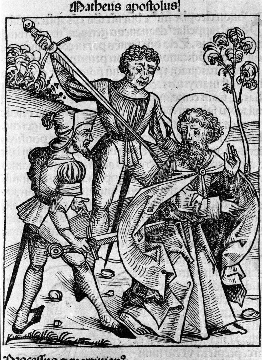 福音传教士圣马太的代表。 Hartmann Schedel 1493 年雕刻的“Liberchronarum”（纽伦堡编年史） 作者 哈特曼·谢德尔（Hartmann Schedel）