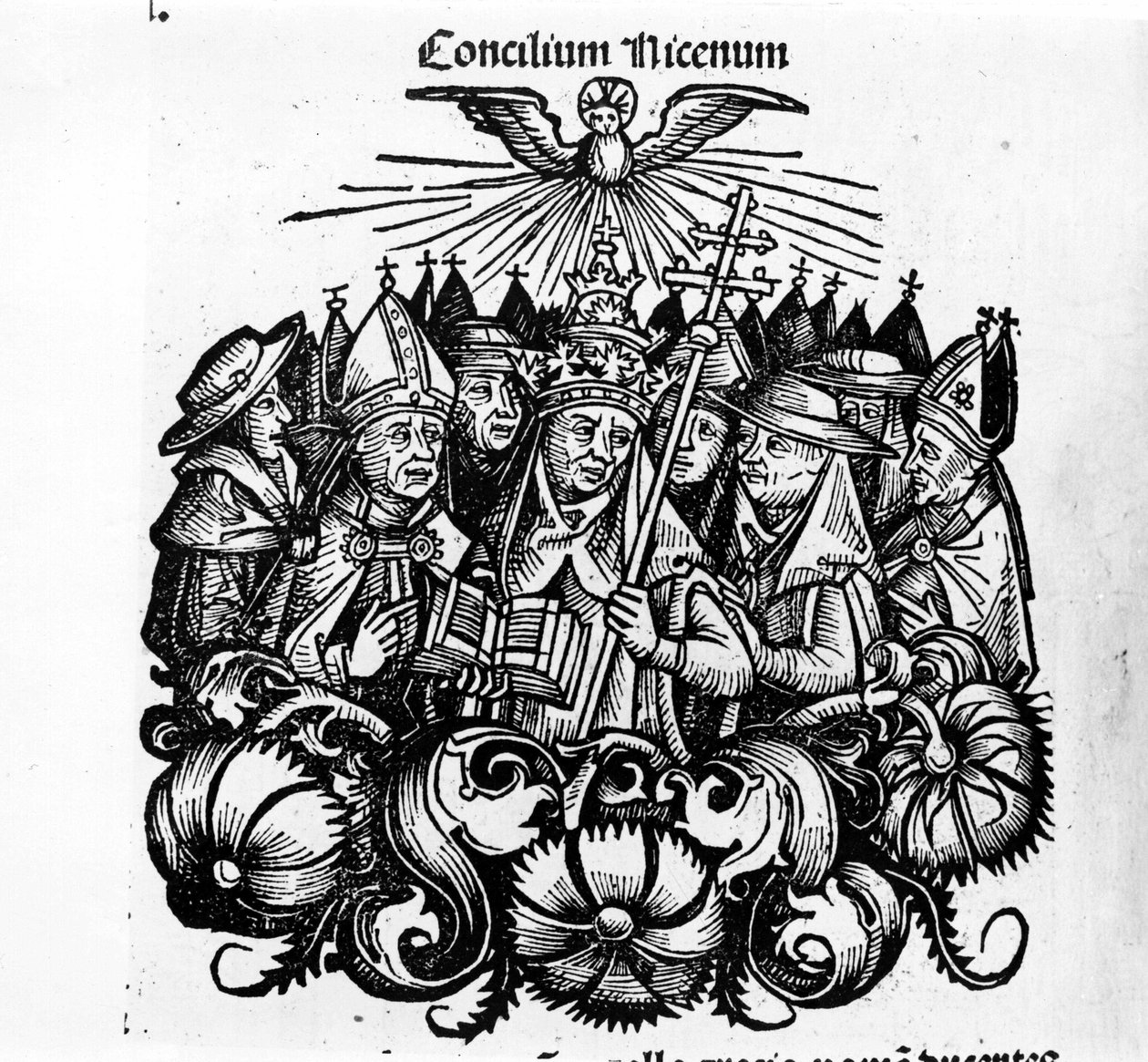 尼西亚议会。 H. Schedel 的“”Universal Chronicles of Nuremberg”插图 作者 哈特曼·谢德尔（Hartmann Schedel）
