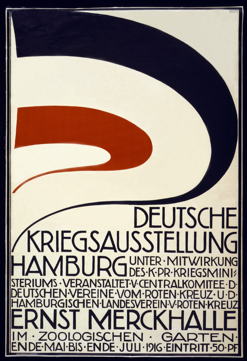 海报广告由1916年5月至1916年汉堡红十字会德意志Kriegsausstellung赞助的战争展览 作者 哈同公司