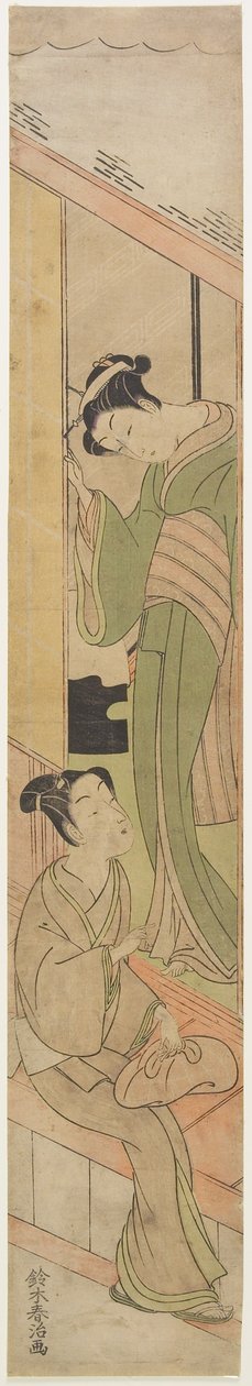 与 Watatsumi 交谈的年轻人，约 1770 年（彩色木版画） 作者 铃木晴二