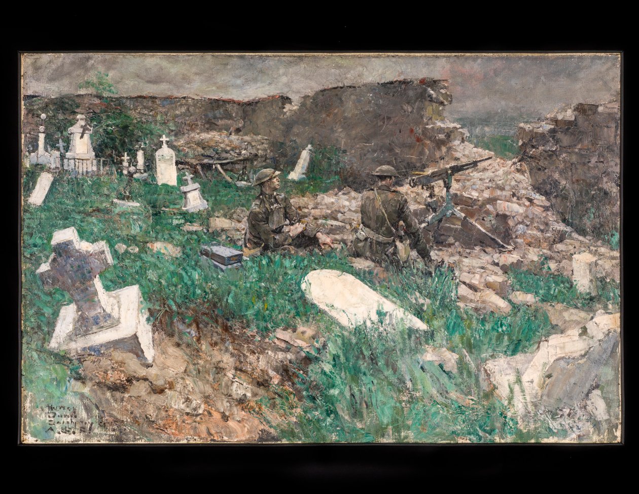 机枪阵地，约 1918 年（布面油画） 作者 哈维·邓恩