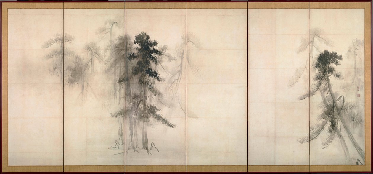 "松树 "长谷川藤白（1539-1610 年）16 世纪纸上墨迹 尺寸 156x356 厘米 日本东京国立博物馆 作者 长谷川东白
