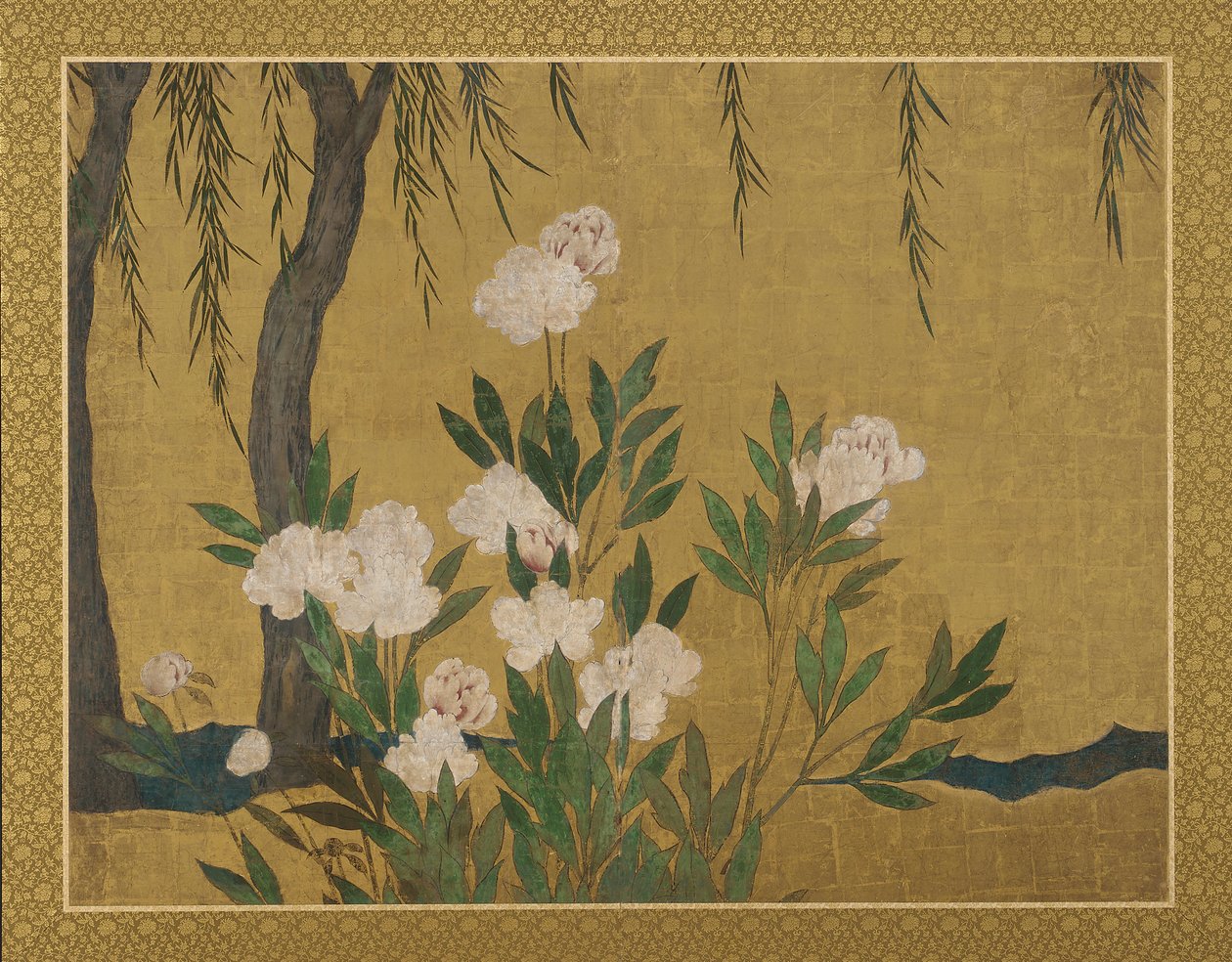 牡丹和柳树，桃山或江户时期，17世纪初。 作者 长谷川东宁
