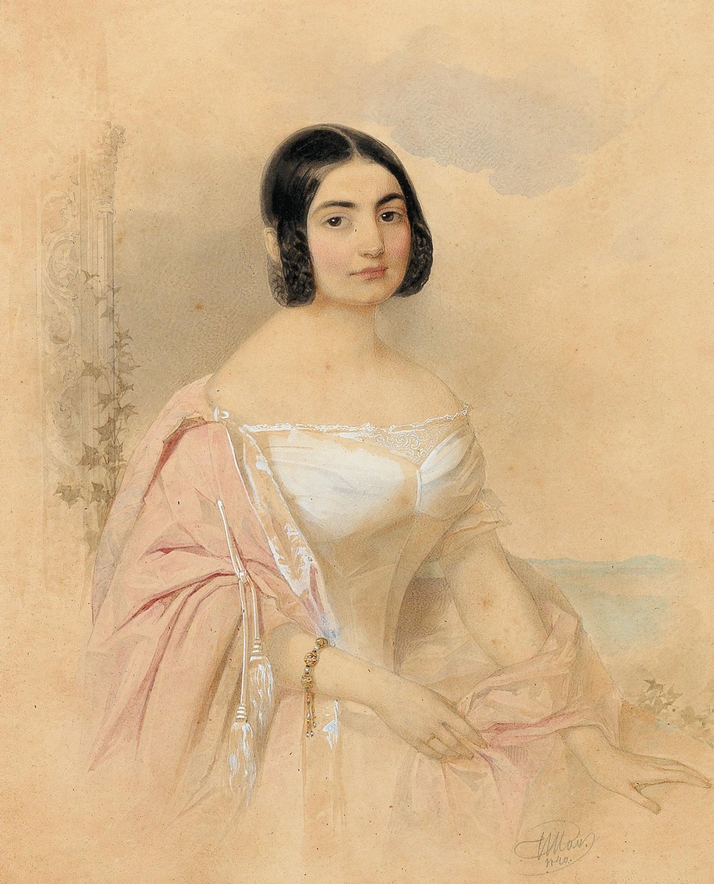 玛丽-冯-塔滕巴赫伯爵夫人的肖像，名冯-莱恩，1840年。 作者 孝