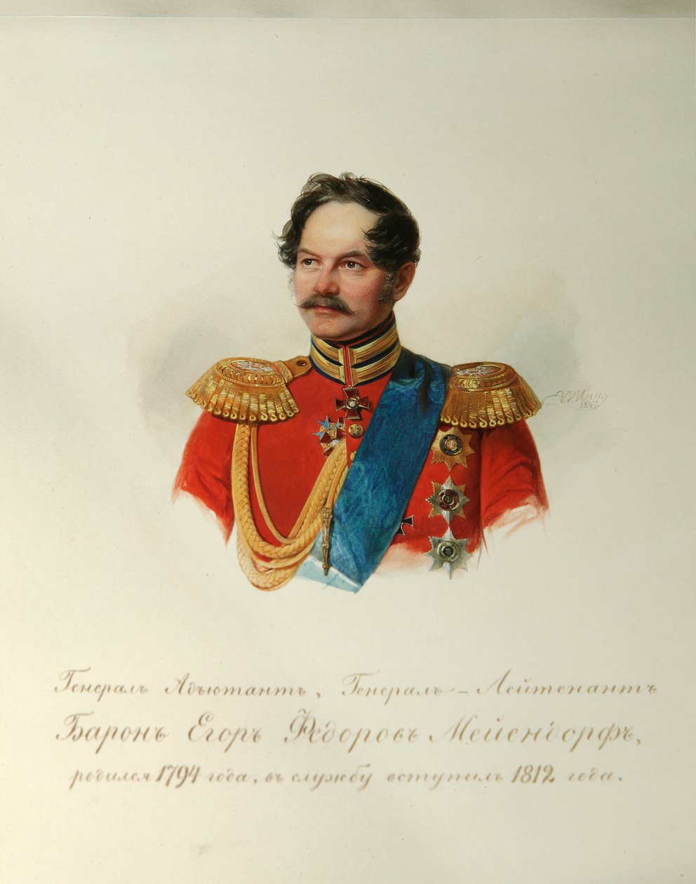 叶戈尔·费奥多罗维奇·梅恩多夫将军的肖像1794-1879年，摄于1846-1849年的皇家骑兵卫队专辑 作者 孝