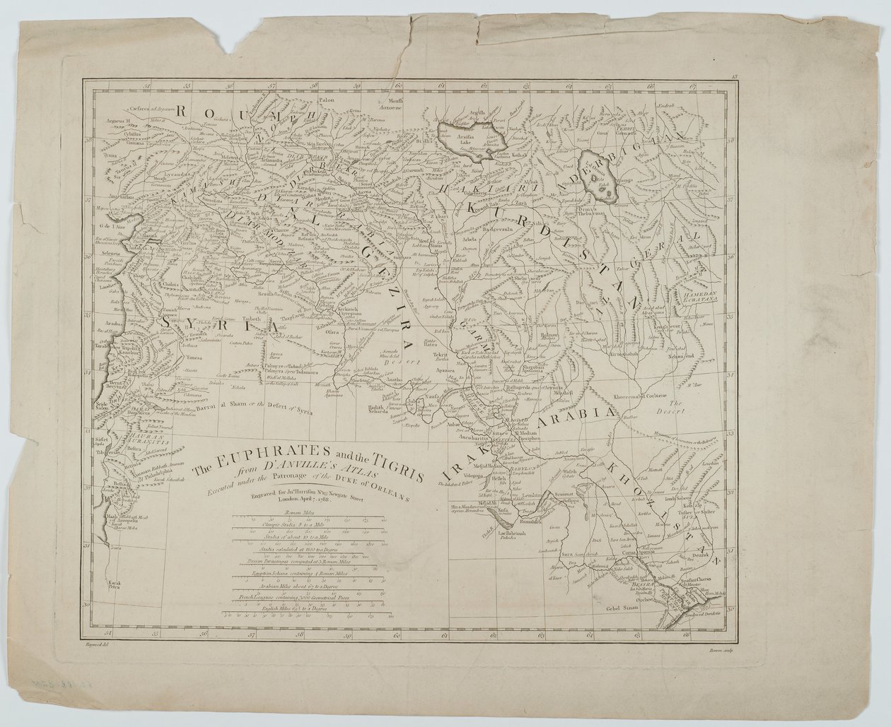 来自DAnvilles Atlas的幼发拉底河和底格里斯河，由Thomas Bowen雕刻，1788年 作者 海伍德海伍德