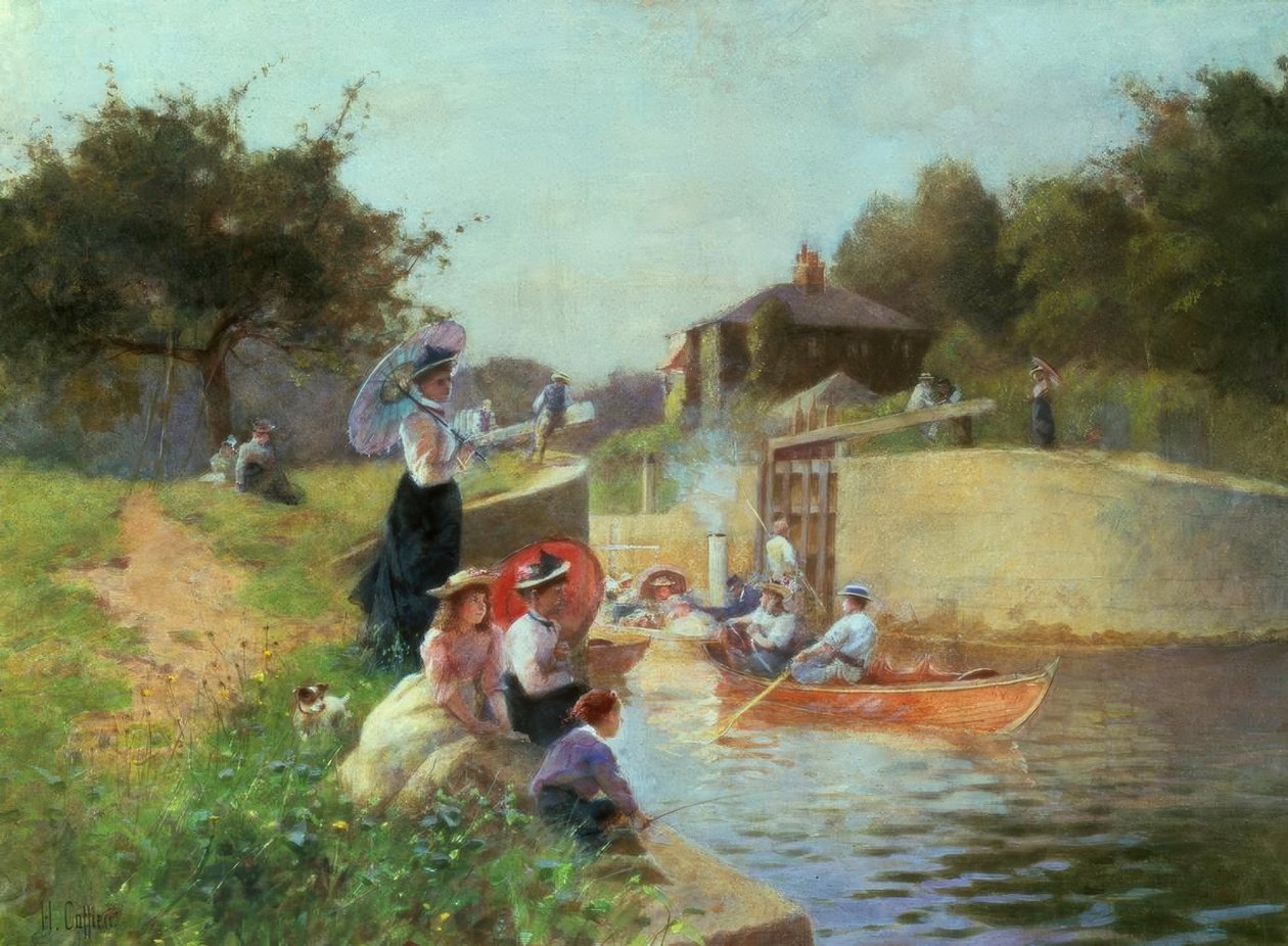 Marlow Lock，H.Caffieri的水彩画 作者 赫克托·卡菲里（Hector Caffieri）