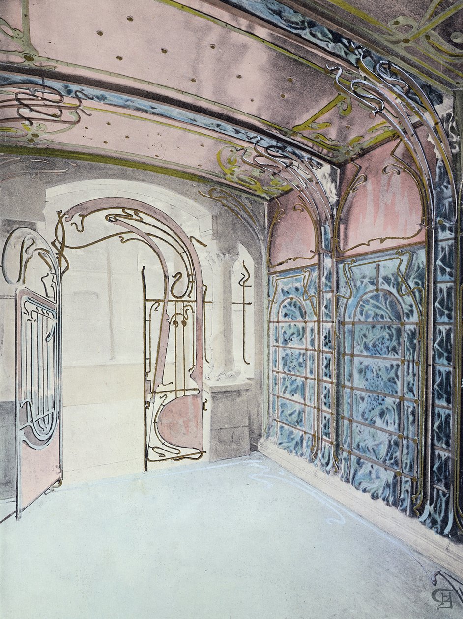 &39;Castel-Beranger&39;入口大厅，Hector Guimard（1867-1942）一本书的插图 作者 赫克托·吉马尔（Hector Guimard）