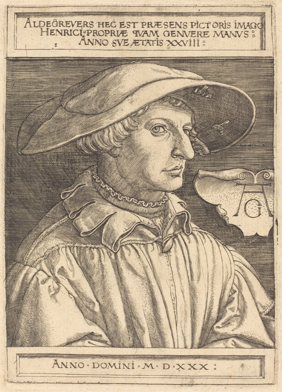自画像，1530 作者 海因里希·阿尔德勒弗（Heinrich Aldegrever）