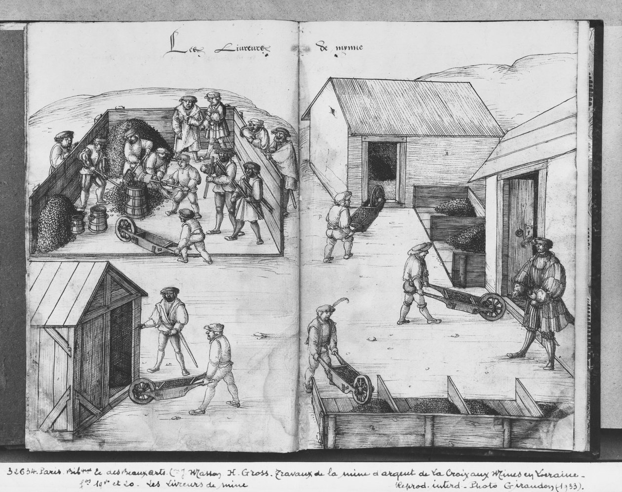 La Croix-aux-Mines，Lorraine，fol.19v和fol.20r的银矿，提供矿石，c.1530（笔和墨水在纸上） 作者 海因里希·格罗斯或格罗夫
