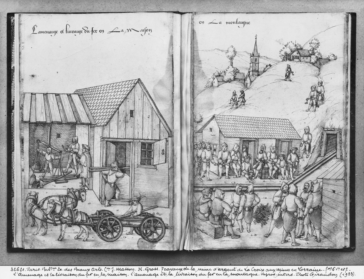 La Croix-aux-Mines的银矿，Lorraine，fol.6v和fol.7r，供应和交付铁，c.1530（笔和墨水和纸张上的wc） 作者 海因里希·格罗斯或格罗夫