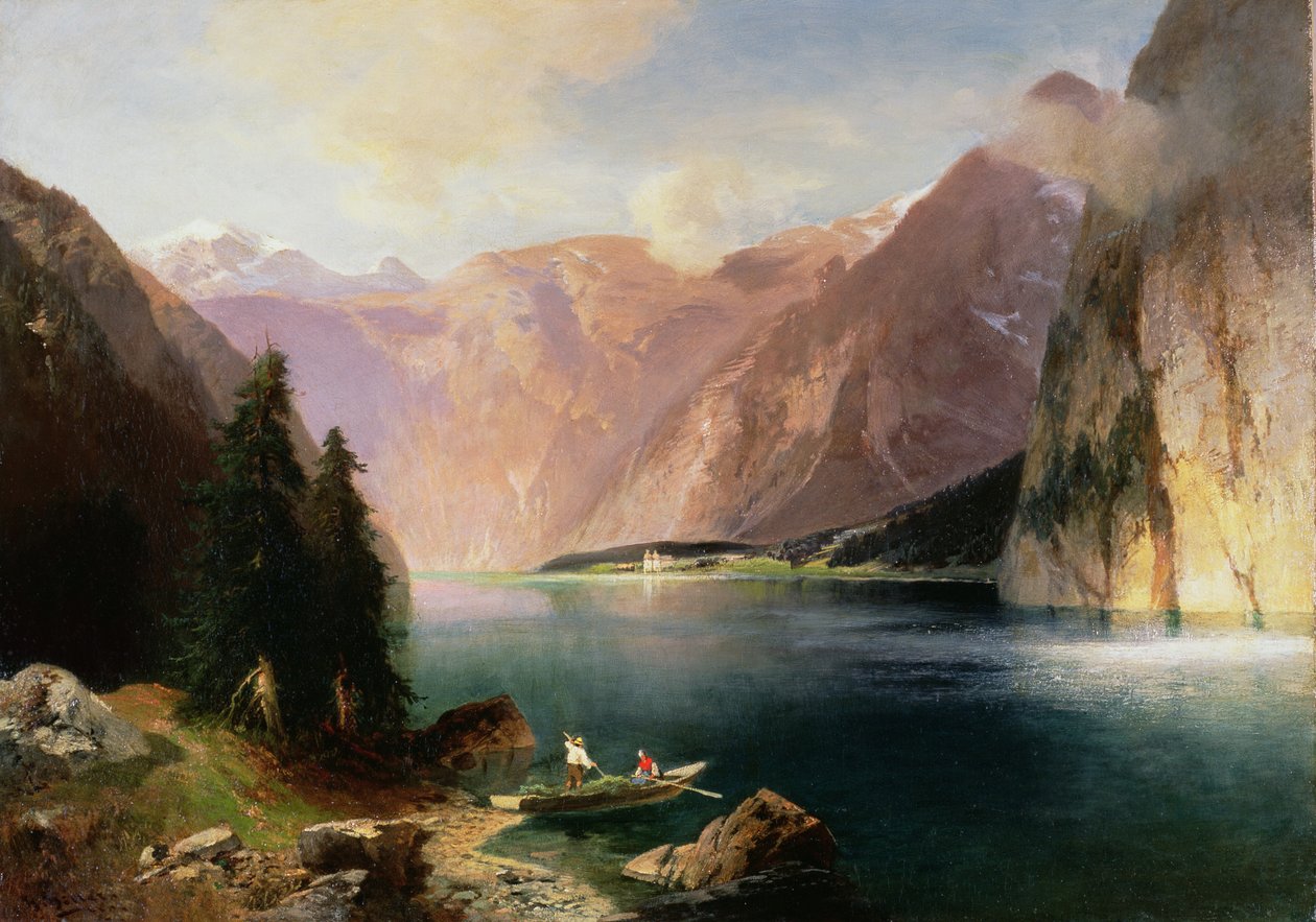 Koenigssee油画布 作者 海因里希·希勒（Heinrich Hiller）