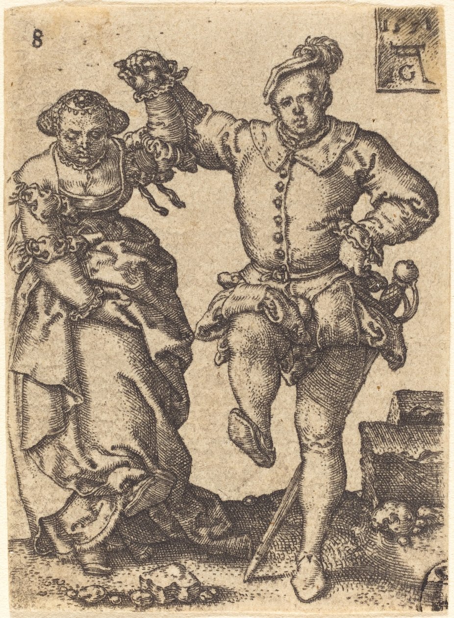 跳舞的情侣，1551年。 作者 海因里希·阿尔德勒弗（Heinrich Aldegrever）