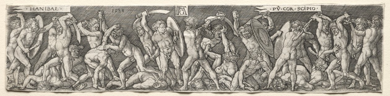 汉尼拔格斗西皮奥，1538年。 作者 海因里希·阿尔德勒弗（Heinrich Aldegrever）