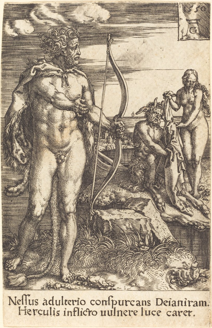 海格力斯杀了内瑟斯，1550年。 作者 海因里希·阿尔德勒弗（Heinrich Aldegrever）
